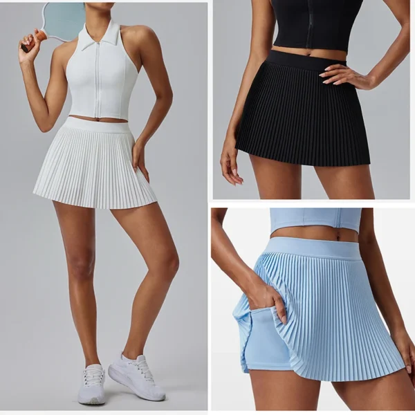 Women Sports High Waist Pleated Athletic Skirt